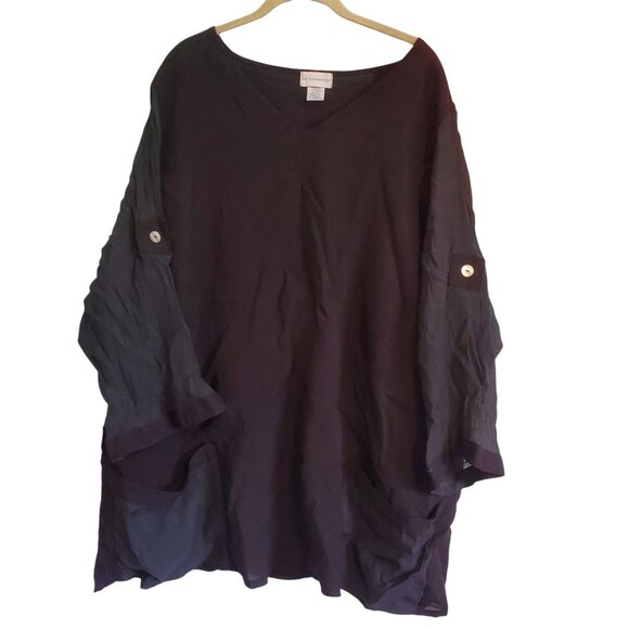 Soft Surroundings Flowy Black Long Sleeve Tunic Top Lagenlook Pockets Size 3X - Picture 1 of 9
